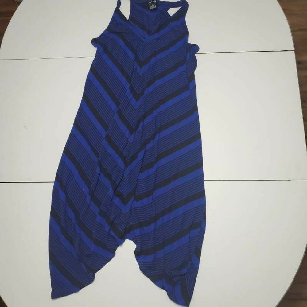 Lily & Lola Womens‎ Tank Dress Blue Black Chevron Stretch Sleeveless V Neck L